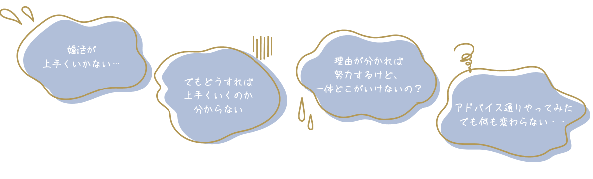 婚活が上手くいかない…けど理由も分からないし、アドバイス通りやってみたけど何も変わらない…。